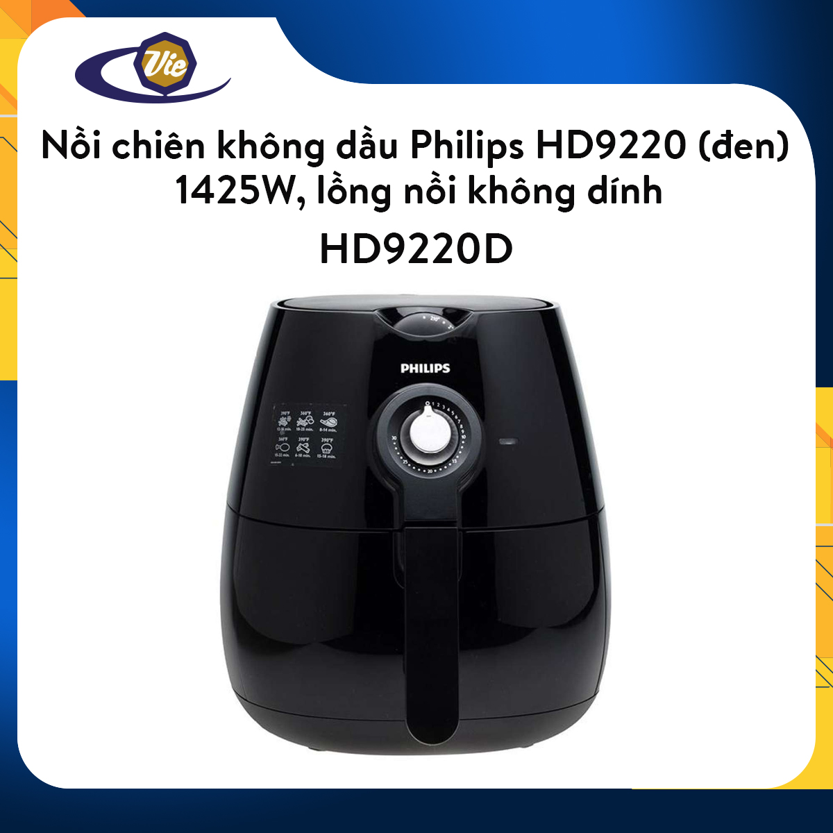 Nồi chiên không dầu Philips HD9220 (đen) 1425W lồng nồi không dính - Bảo hành 2 năm
