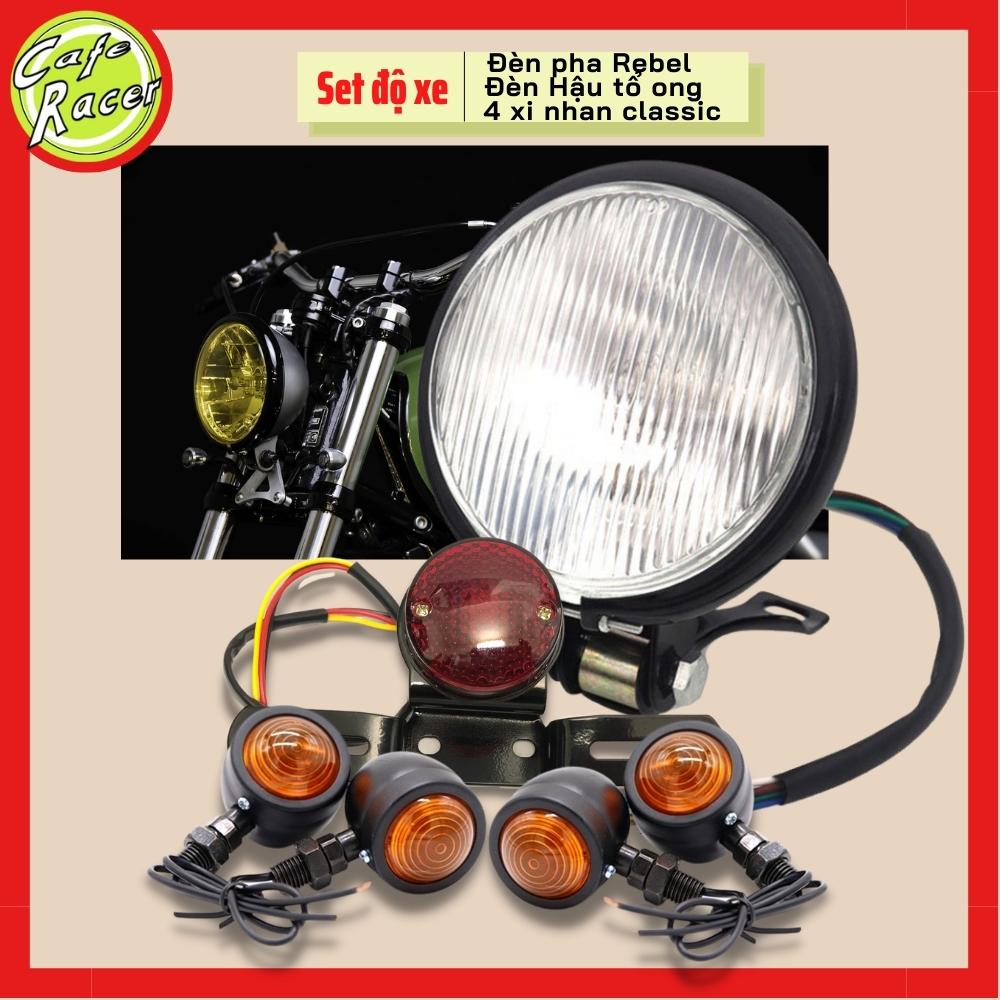 Set độ xe gồm đèn pha 13cm gáo sẳt mặt kính cho xe máy  Rebel Gn125 Cub Win 67 độ xe Tracker bobber Chopper CAFE RACER