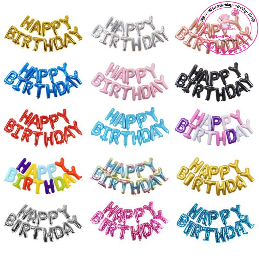 Bộ 13 Quả bong bóng hình chữ Happy Birthday trang trí tiệc sinh nhật