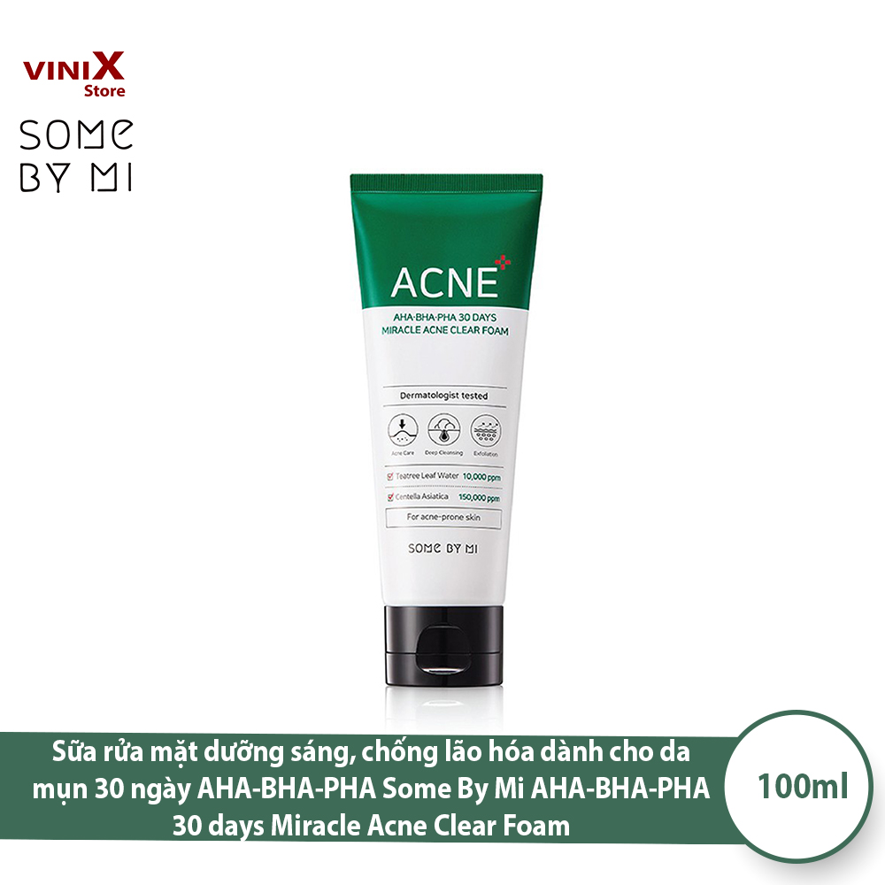 Sữa rửa mặt dưỡng sáng, chống lão hóa dành cho da mụn 30 ngày AHA-BHA-PHA Some By Mi AHA-BHA-PHA 30 days Miracle Acne Clear Foam