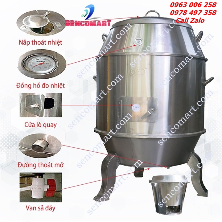 [Trả góp 0%]Lu Nướng Gà Vịt  Phi 90 Inox Dầy Đẹp Hàng Cao Cấp Có Chân Cong - Năng Suất : 10-12 -(90) Con Thời Gian : 45- 60 Phút/Mẻ