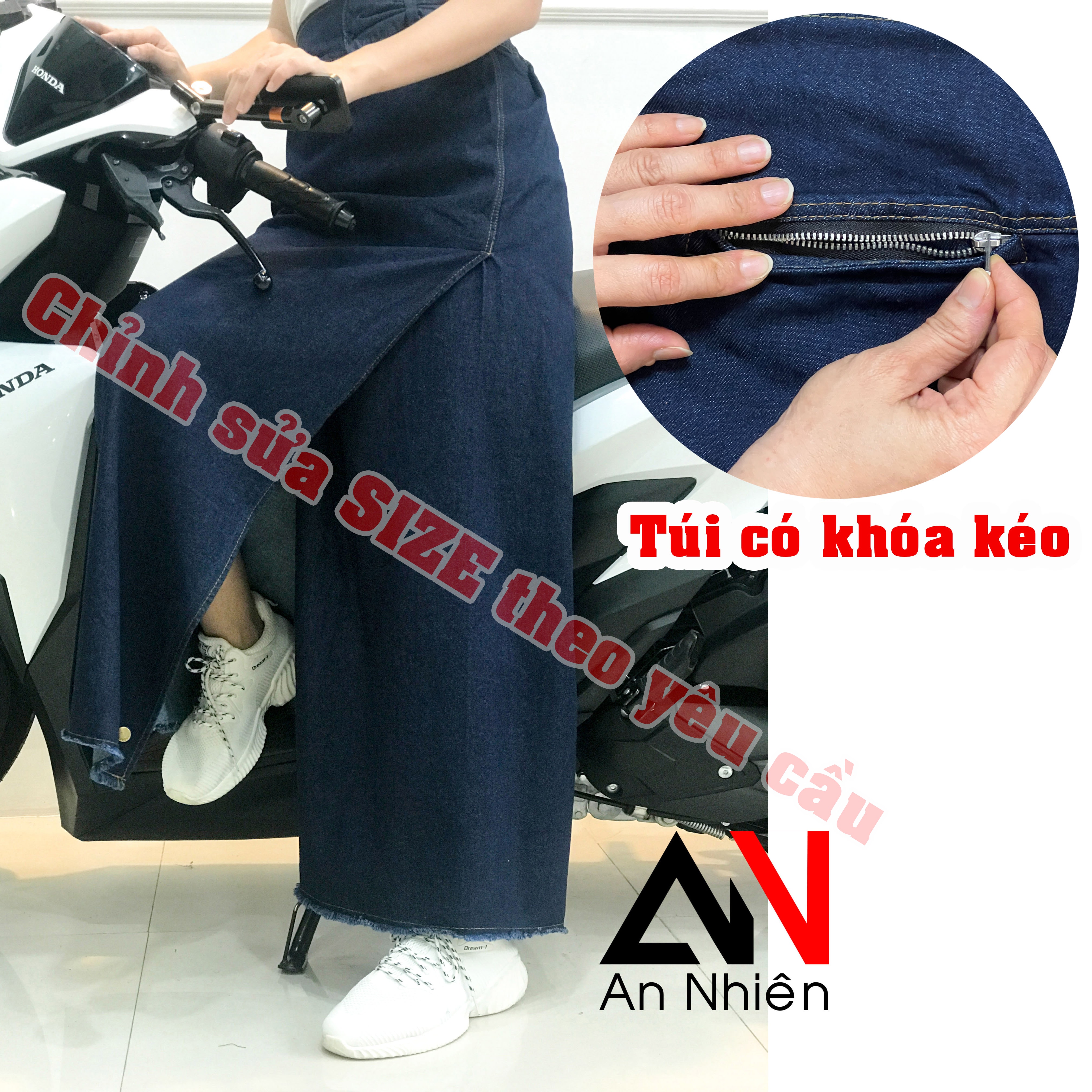 váy chống nắng xẻ tà có nút bấm chân chất vải jean
