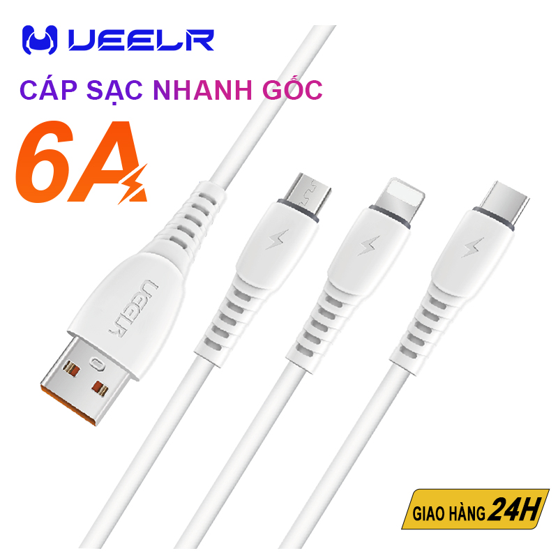 Ueelr cáp sạc nhanh 6a dây sạc micro usb/type-c/ip sạc nhanh siêu nhanh cáp sạc cho samsung huawei xiaomi iphone