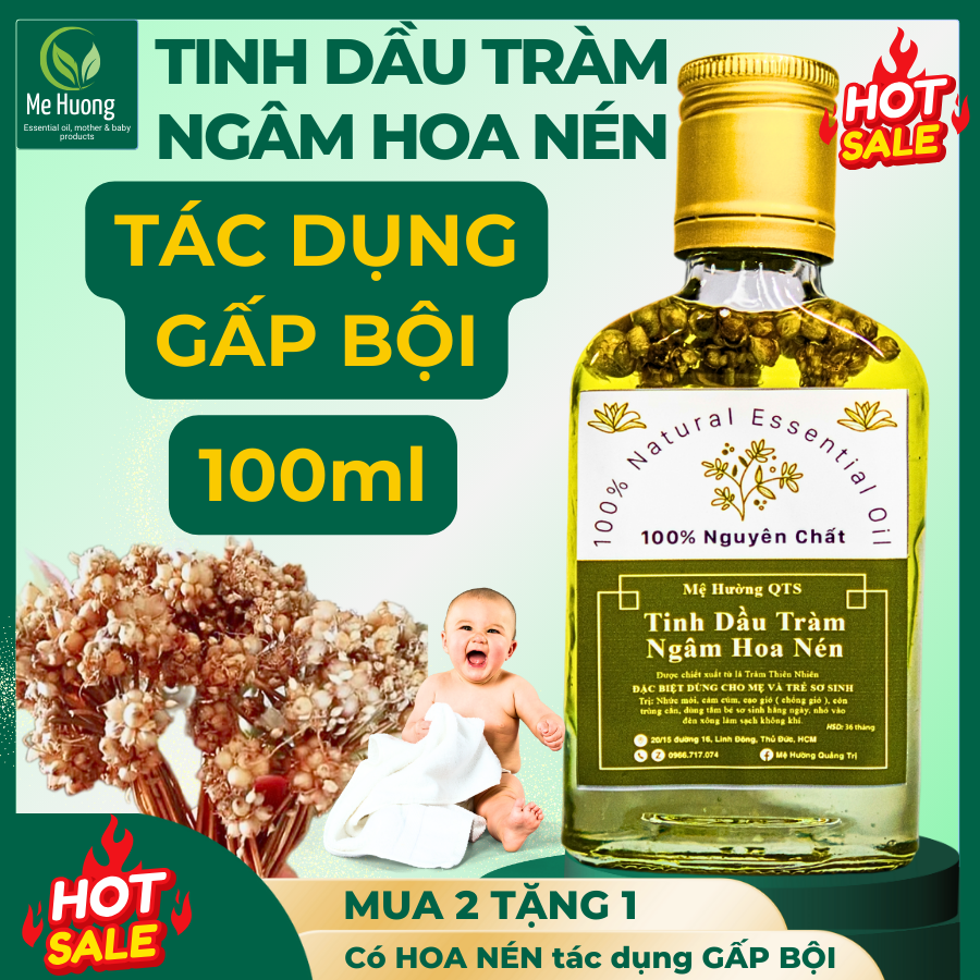 Dầu tràm cho bé dầu tràm hoa nén cho bé dầu tràm huế chính hãng dầu tràm cho bé sơ sinh xông phòng đuổi muỗi diệt khuẩn tinh dầu tràm mệ hường 100ml