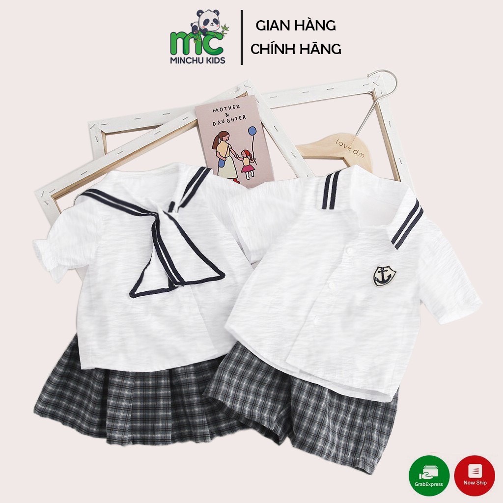 Sét Bộ Quần Áo Bé Trai Bé Gái Học Sinh Nhật Bản MinChu Kids Size Cho Bé Từ 9 Đến 20 kg