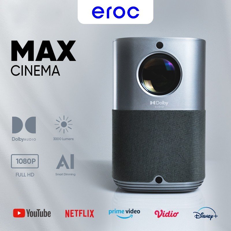 Máy chiếu mini thông minh EROC MAX full HD máy chiếu phim lên tường Phù hợp xem Phim xem bóng đá Tivi cực nét Bảo hành 12 tháng