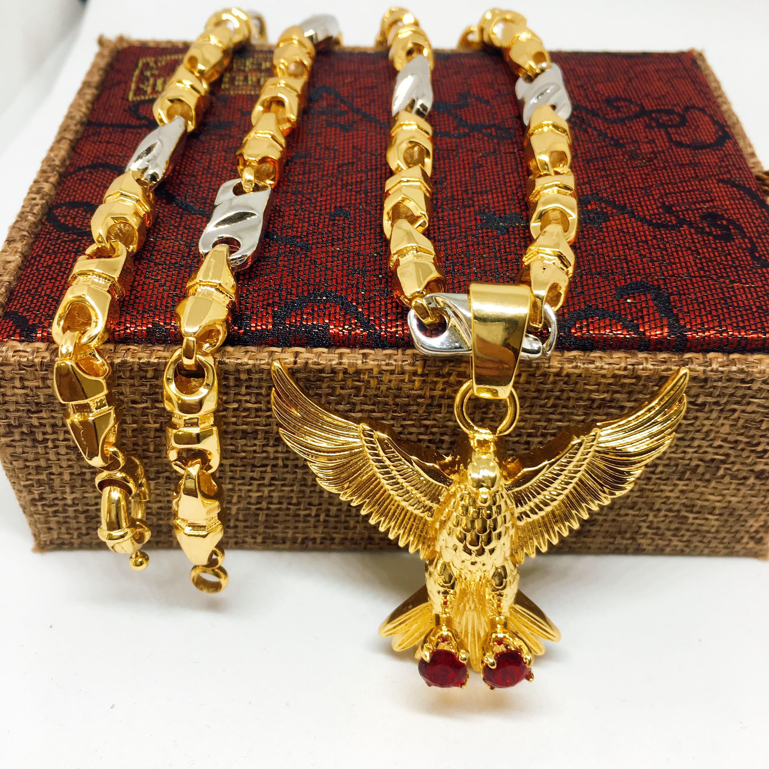 Dây chuyền nam bạc Thái mạ vàng mặt Đại Bàng tung cánh cao cấp - day chuyen vang, day chuyen nam, trang suc nam