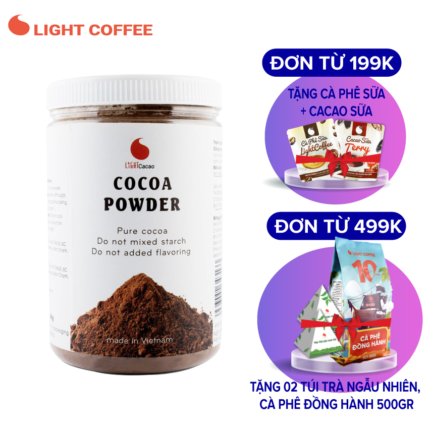 Bột Cacao nguyên chất không đường Light Cacao tốt cho sức khỏe - hũ 350g dùng làm socola ngon