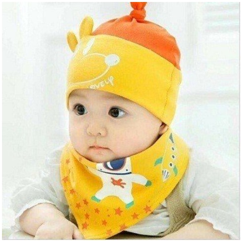 Sét mũ kèm khăn yếm cotton đáng yêu cho bé