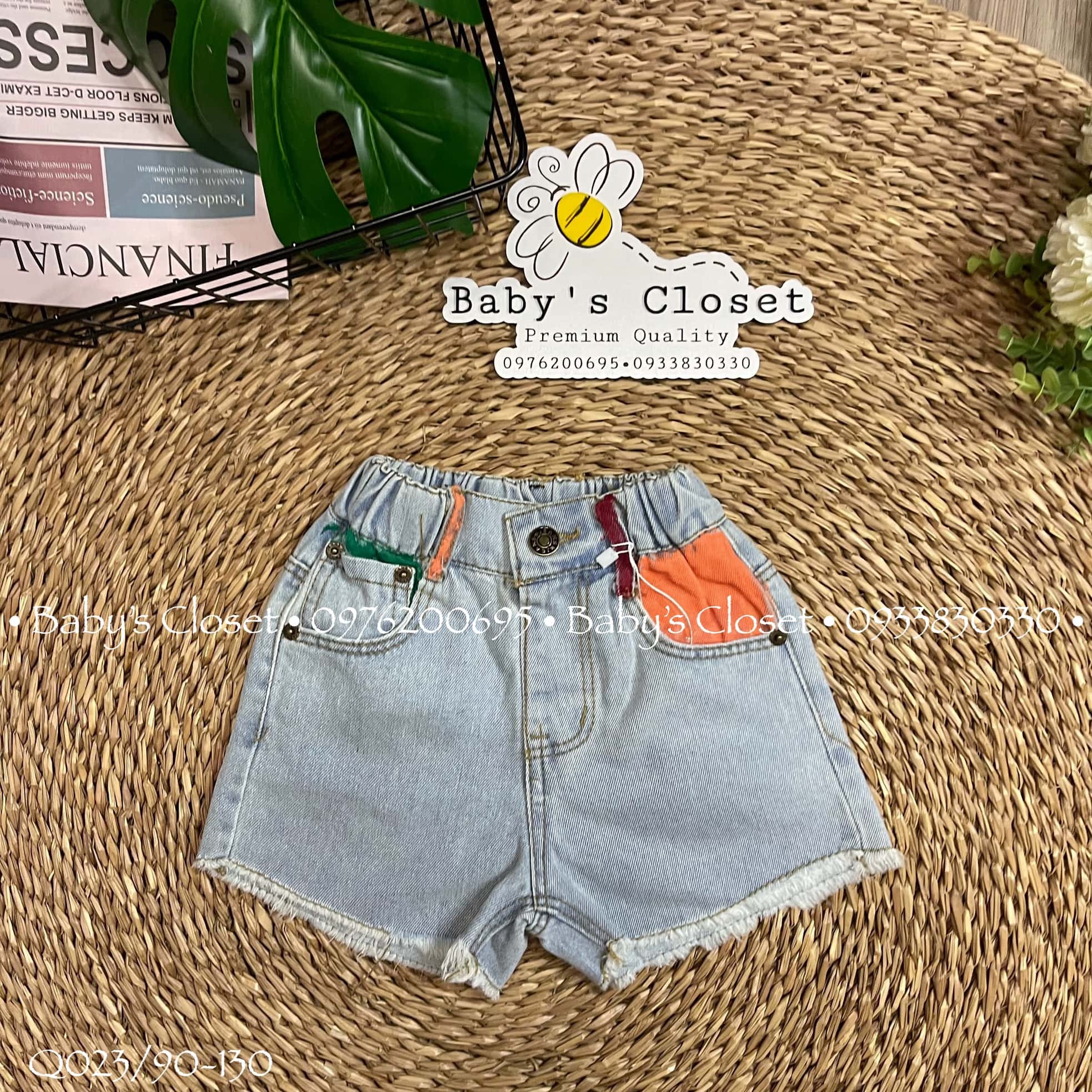 Quần short jean cho bé rách lai, quần đùi jean túi màu cho bé gái dễ thương