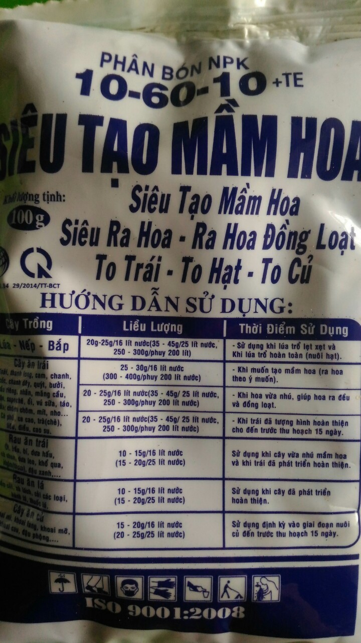 Phân bón lá siêu tạo mầm hoa, ra bông đồng loạt- NPK 10-60-10+ TE 100g có quà tặng kèm - Phân bón lá siêu tạo mầm hoa, ra bông
