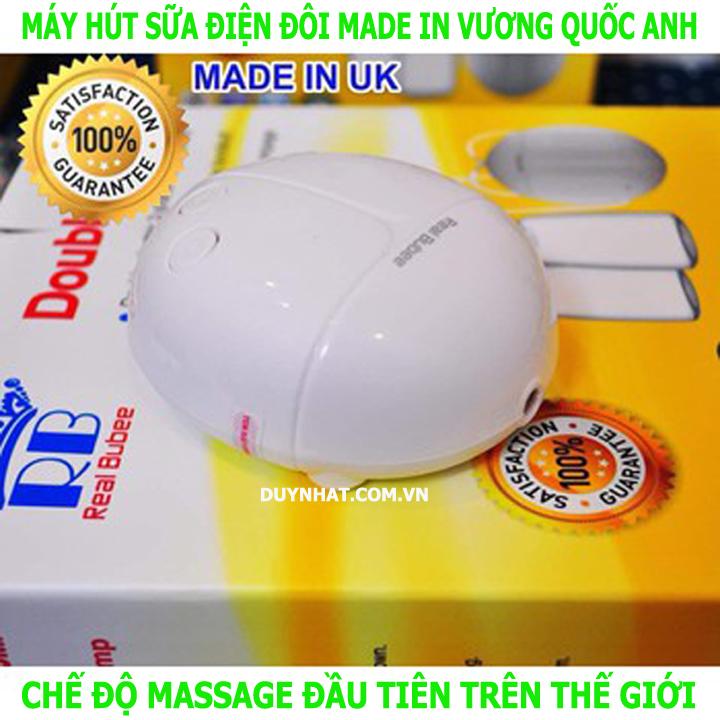 Máy Hút Sữa Bằng Điện Đôi Real Bubee UK - Máy Hút Sữa 2 Bình Kết Hợp Kích Hút Và Massage Giúp Mẹ Không Hề Đau