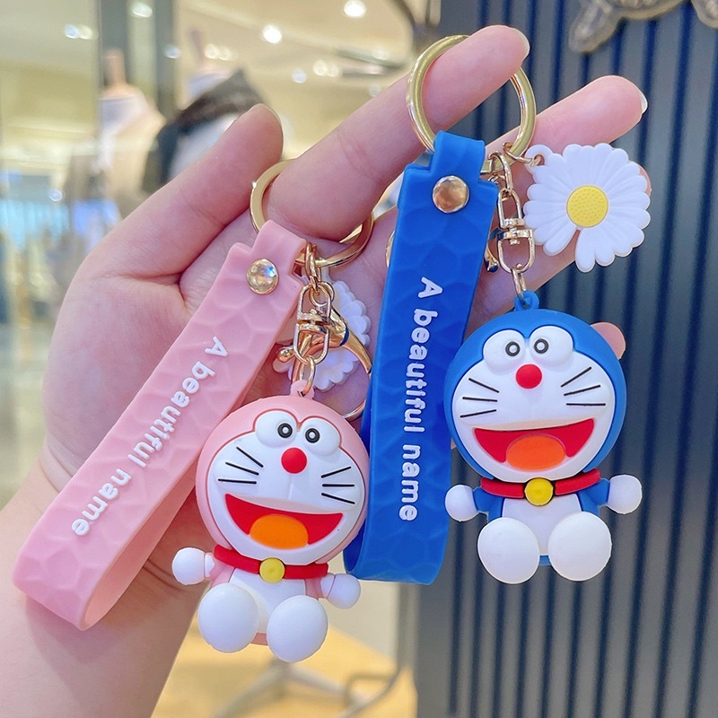 Móc khóa Doremon Hoa Cúc dễ thương cute móc treo chìa khoá xe máy hoạt hình mèo máy cao cấp