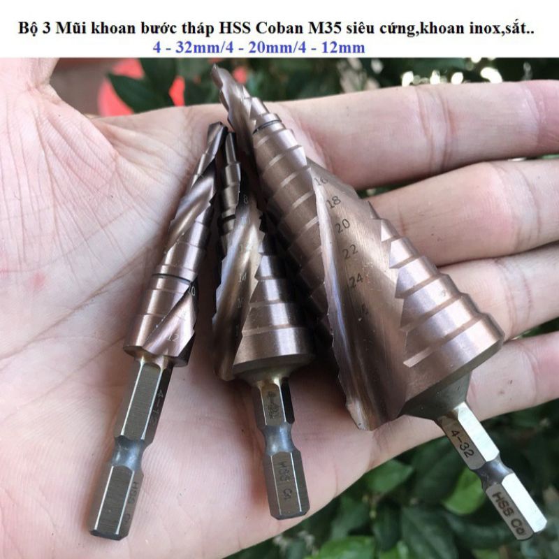 Mũi Khoan Tháp xoắn siêu cứng HSS, khoan sắt, thép, inox - 32mm Phủ Titanium Rãnh Xoắn Chuôi Lục Giác