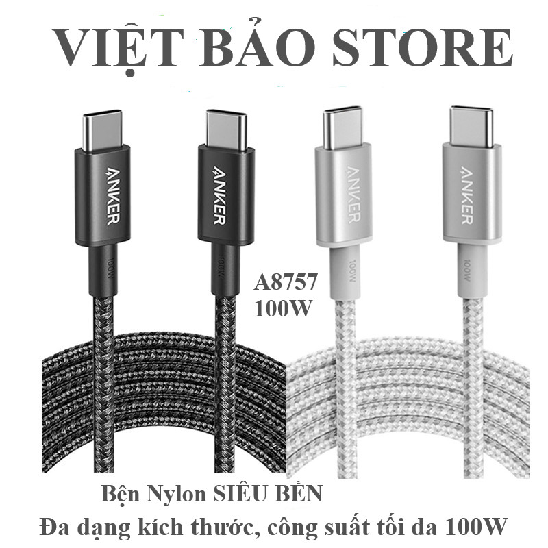 Cáp sạc nhanh anker a8757 100w c to c thân bện nylon siêu bền, siêu chắc độ dài 1.8m