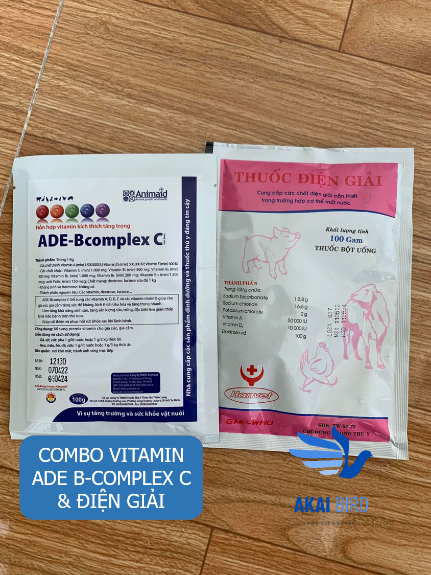 Combo vitamin ade b-complex c & điện giải cho vẹt, chim cảnh, gà, vịt...