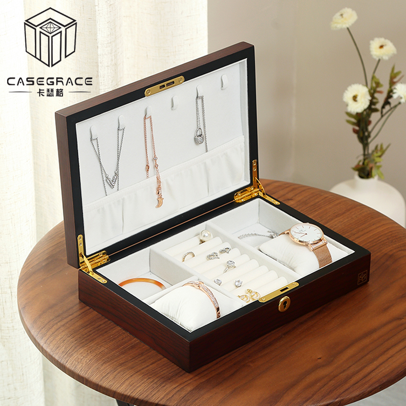 Casegrace Hộp đựng đồ trang sức bằng gỗ Hộp đựng đồ trang sức Người tổ chức cho bông tai Vòng cổ Người giữ nhẫn Đồng hồ Hộp đứng Hộp đựng đồ trang sức，hộp đựng trang sức nữ
