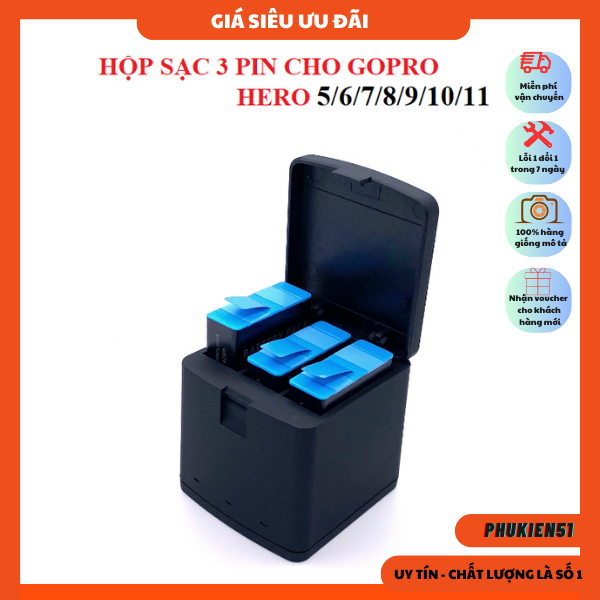 Hộp Sạc Pin Cho GoPro Hero 5 6 7 8 9 10 11 - Dock Sạc Pin Cho GoPro