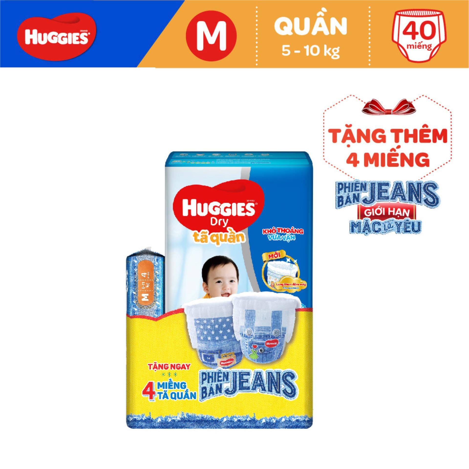 Tã quần huggies m40 tặng 4 miếng tã quần jean