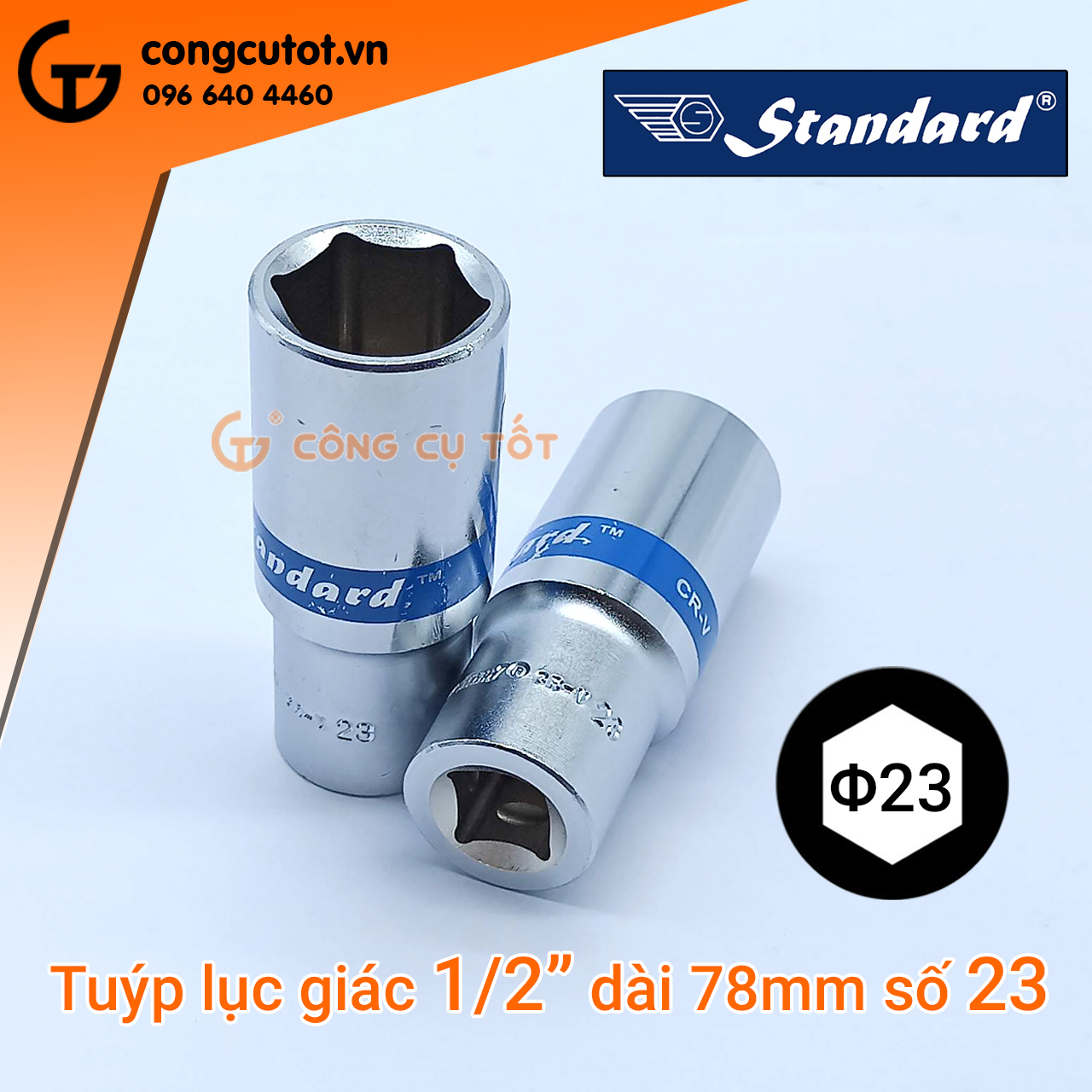 Đầu tuýp - đầu khẩu lục giác 1/2inch Standard xanh dài 78mm