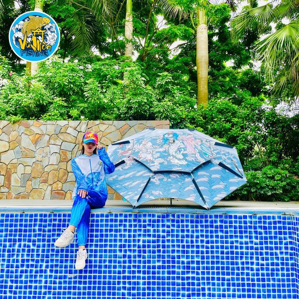 Ô Dù câu cá dã ngoại cao cấp hai tầng 2m2 họa tiết Trung Hoa- Vũ Môn Fishing