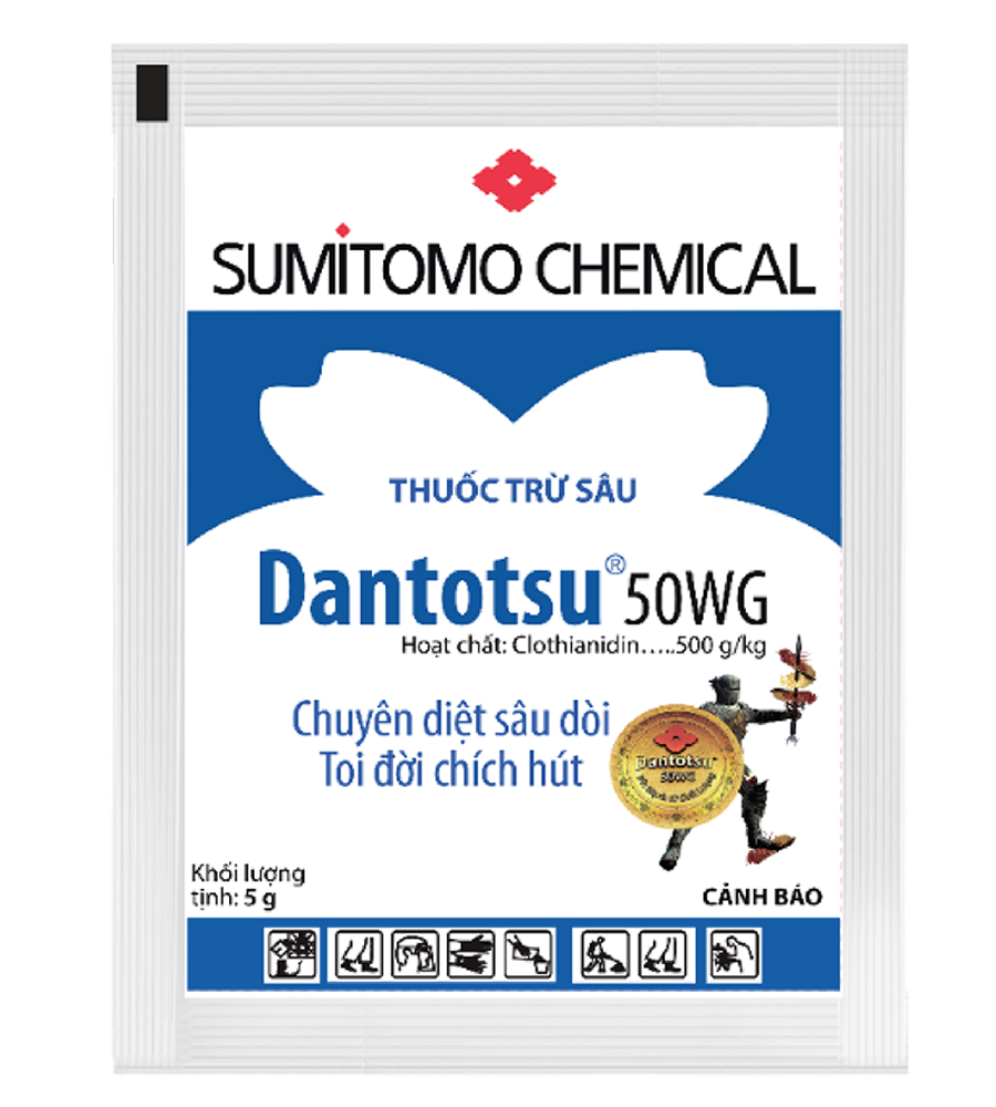 Sản phẩm diệt côn trùng trên cây trồng Dantotsu 50WG - 5gr như: Kiến, Bọ xít/Thanh long, Rầy bông xoài, Bọ trĩ/Xoài, Rầy chổng cánh/Cam, Bọ trĩ, Rệp muội/Dưa hấu, Rầy nâu, Bọ trĩ/Lúa, Ruồi đục trái/Cây ăn trái, Rau màu,...