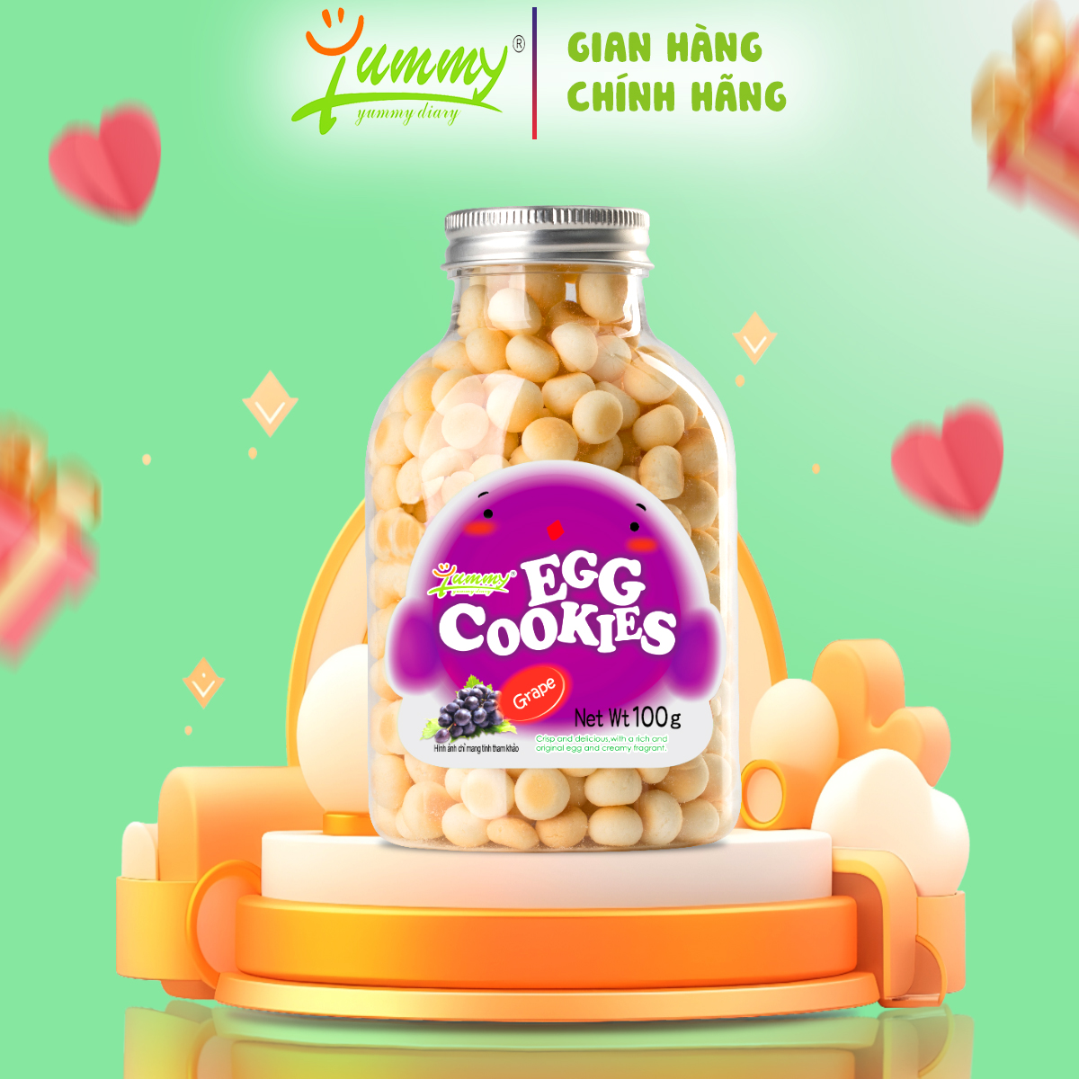 Bánh ăn dặm cho bé 8m, bánh men trứng bi yummy hương vị nho