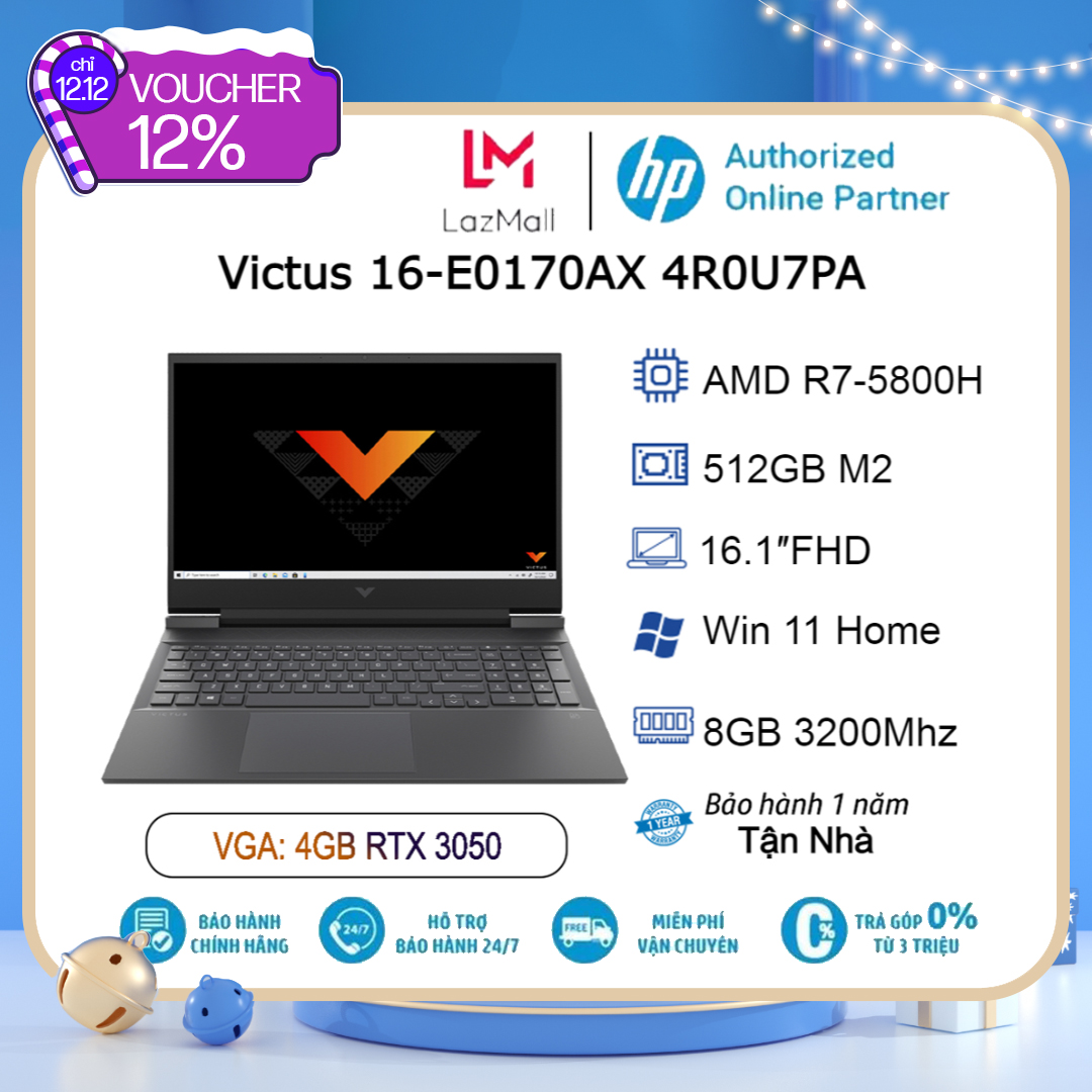 [Voucher Giảm 12% Max 3Tr] Laptop HP Victus 16-E0170AX 4R0U7PA R7-5800H| 8GB| 512GB| VGA 4GB| 16.1″FHD| Win 11