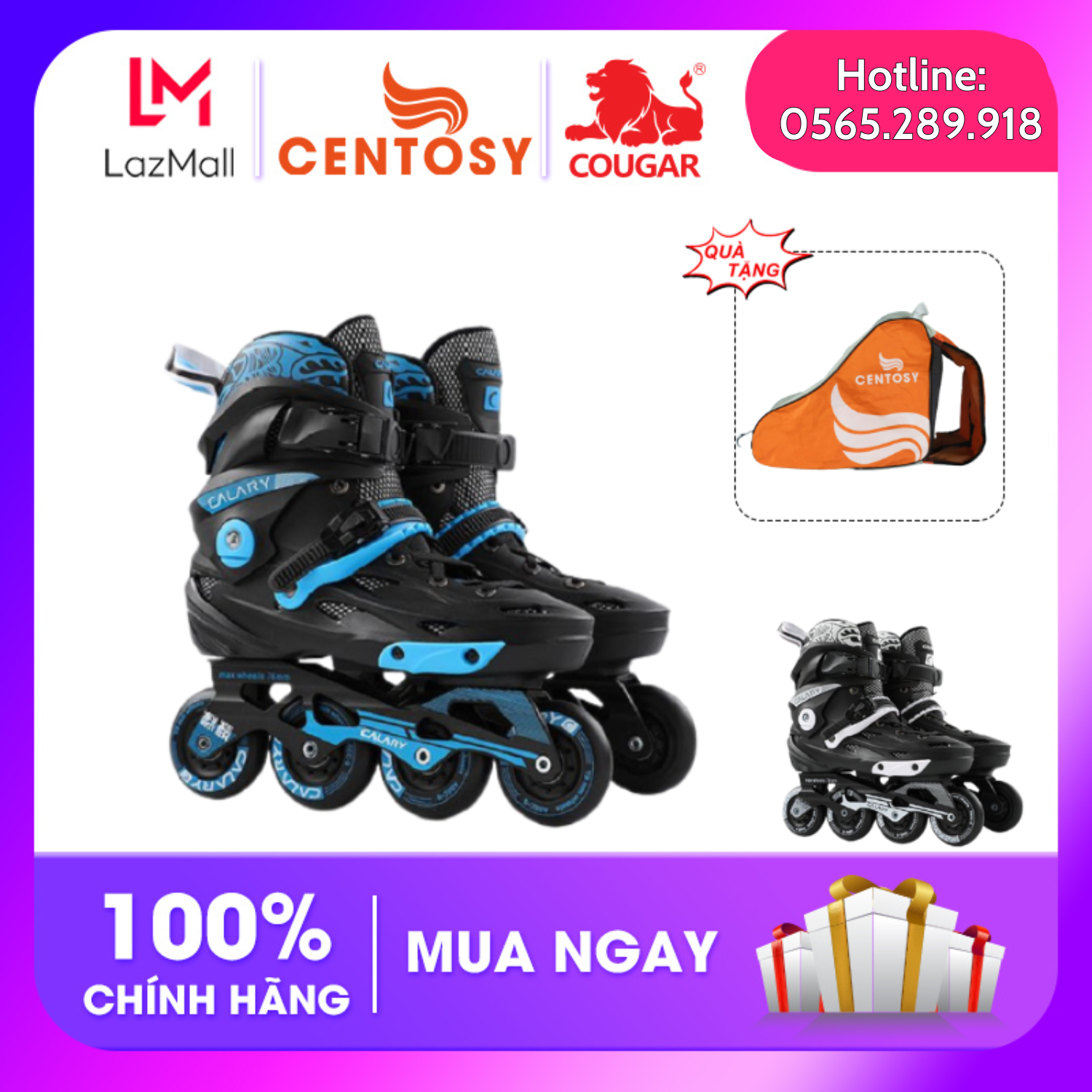 Giày Patin Người Lớn Calary C9, Form Nhựa Chắc Chắn, Bánh Cao Su Đặc ( Tặng túi đựng giày xịn )
