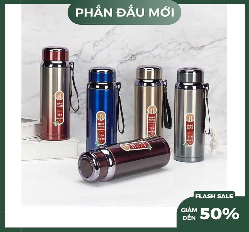 ( Chọn Màu ) Bình Giữ Nhiệt Inox 316 Dung Tích 600, 800, 1000ml Giữ Nhiệt Tối Ưu 12h, Nắp Đính Hạt S