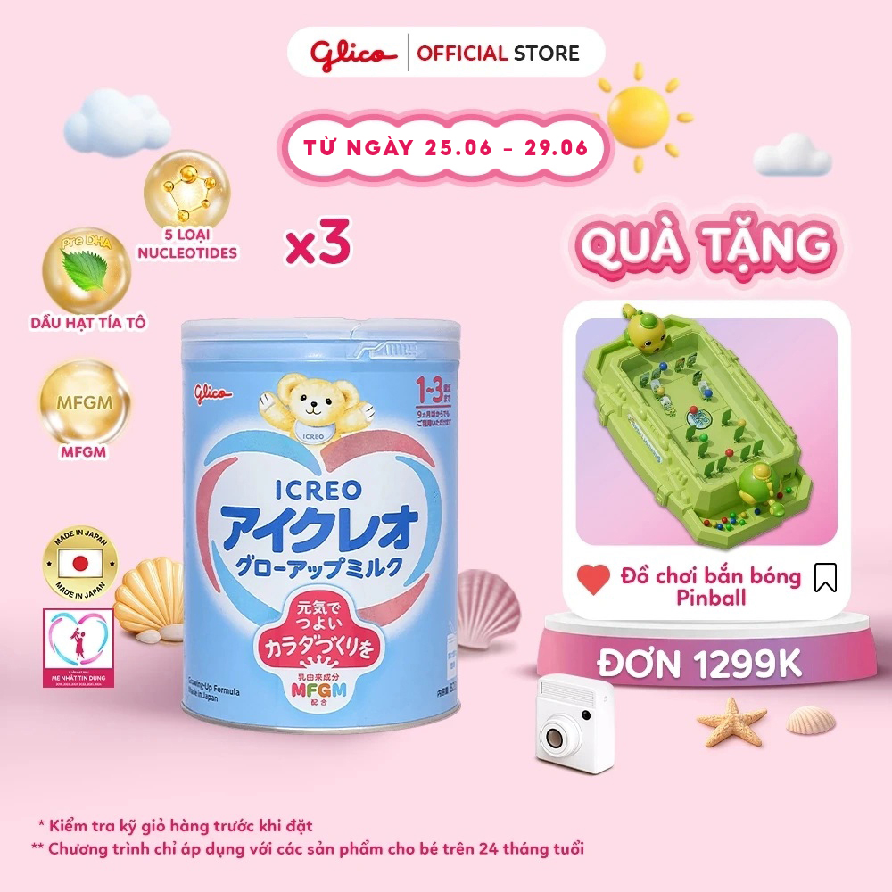 (FREEESHIP-QUÀ) Combo 3 Lon Sữa Bột Dinh Dưỡng Glico Icreo Grow-Up Milk (820g/lon)