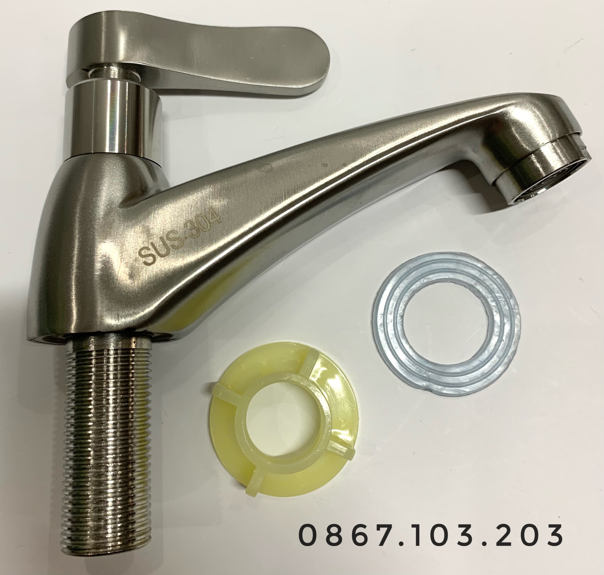Vòi lavabo rửa mặt lạnh tay gạt inox sus 304