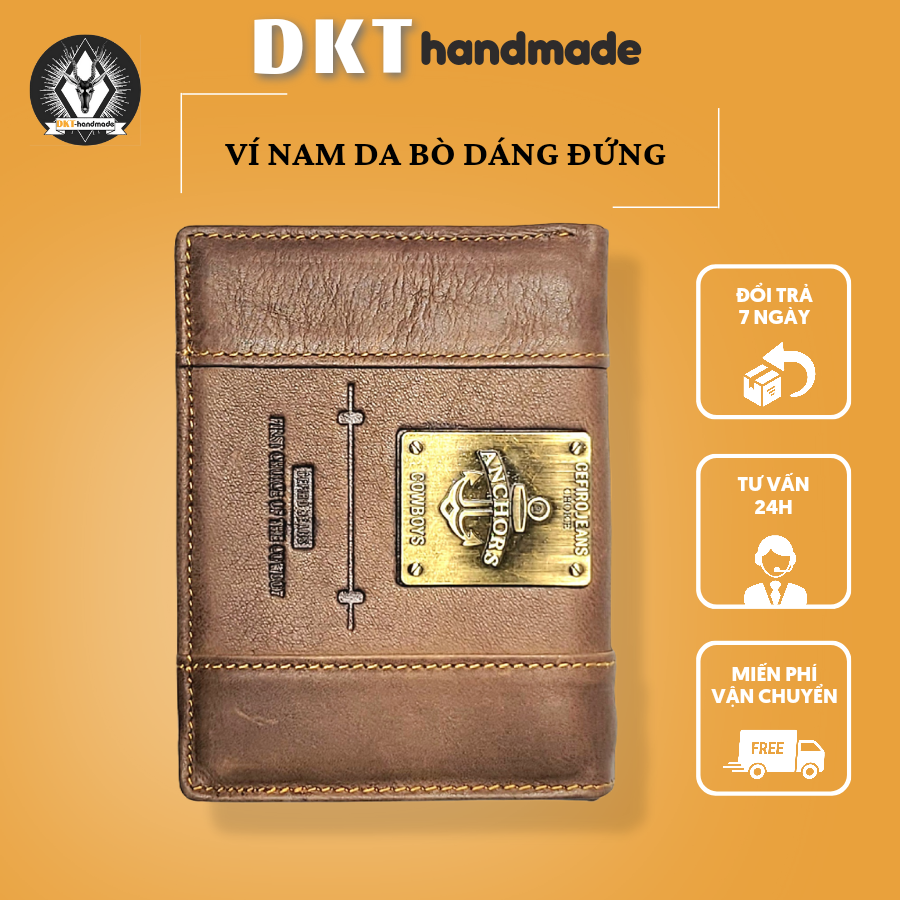 Ví da nam cefiro da bò dáng đứng họa tiết khóa đồng cao cấp 10*12cm