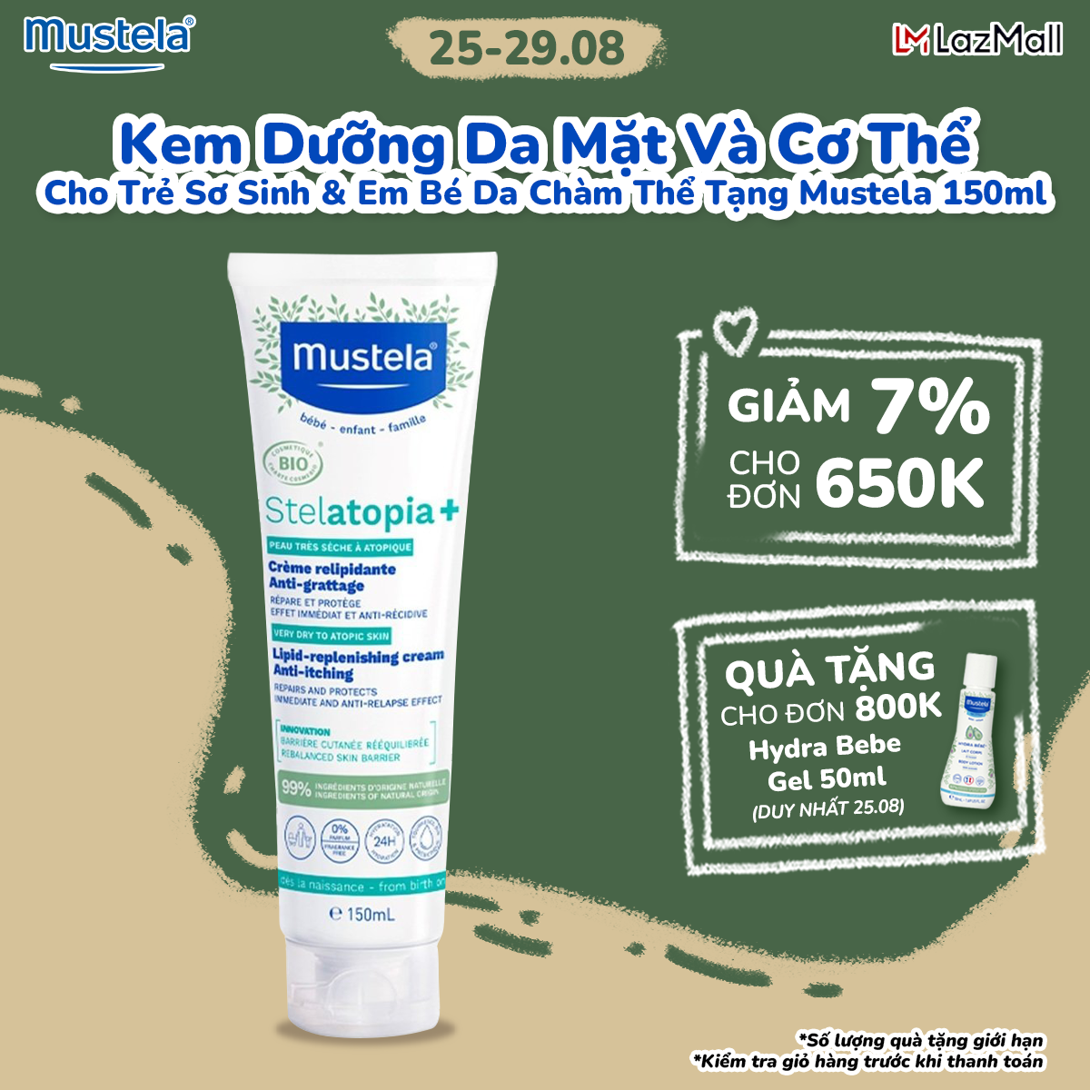 Kem Dưỡng Da Mặt-Toàn Thân Da Chàm Cho Trẻ Sơ Sinh, Trẻ Em Và Cả Gia Đình Mustela 150ml