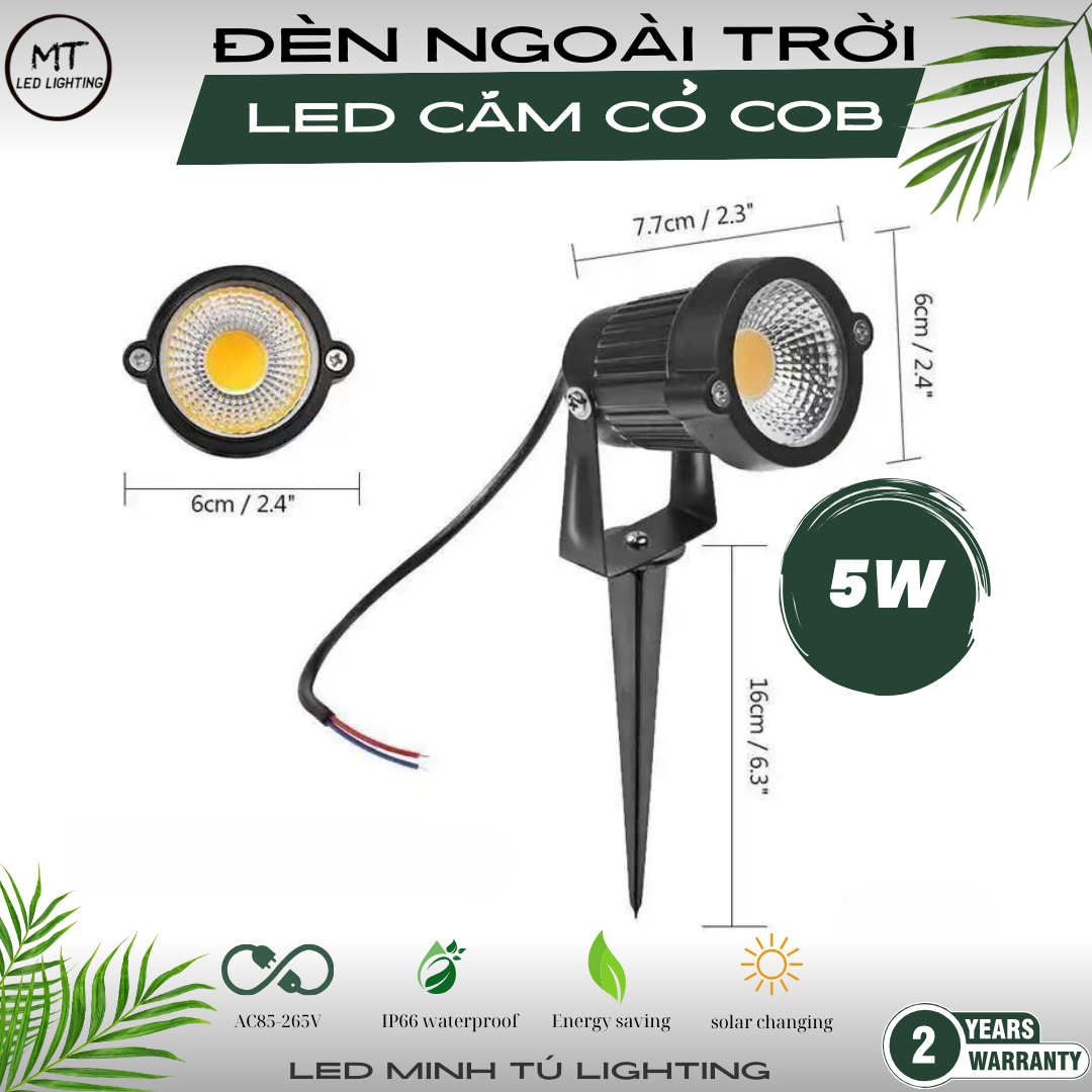 Đèn led rọi cắm cỏ sân vườn, đèn rọi gốc cây, đèn trang trí tiểu cảnh, công suất 5w