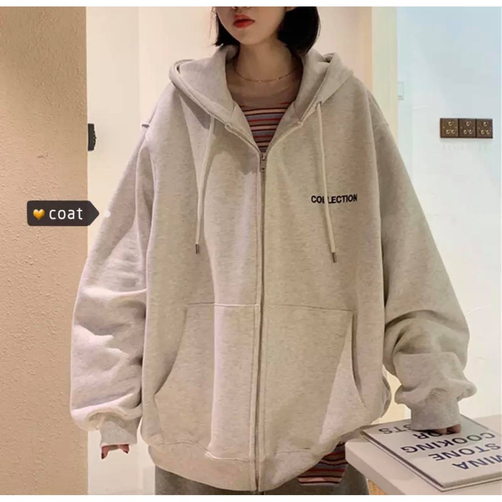Áo khoác nỉ tay bồng logo colletion mũ 2 lớp chất nỉ ngoại