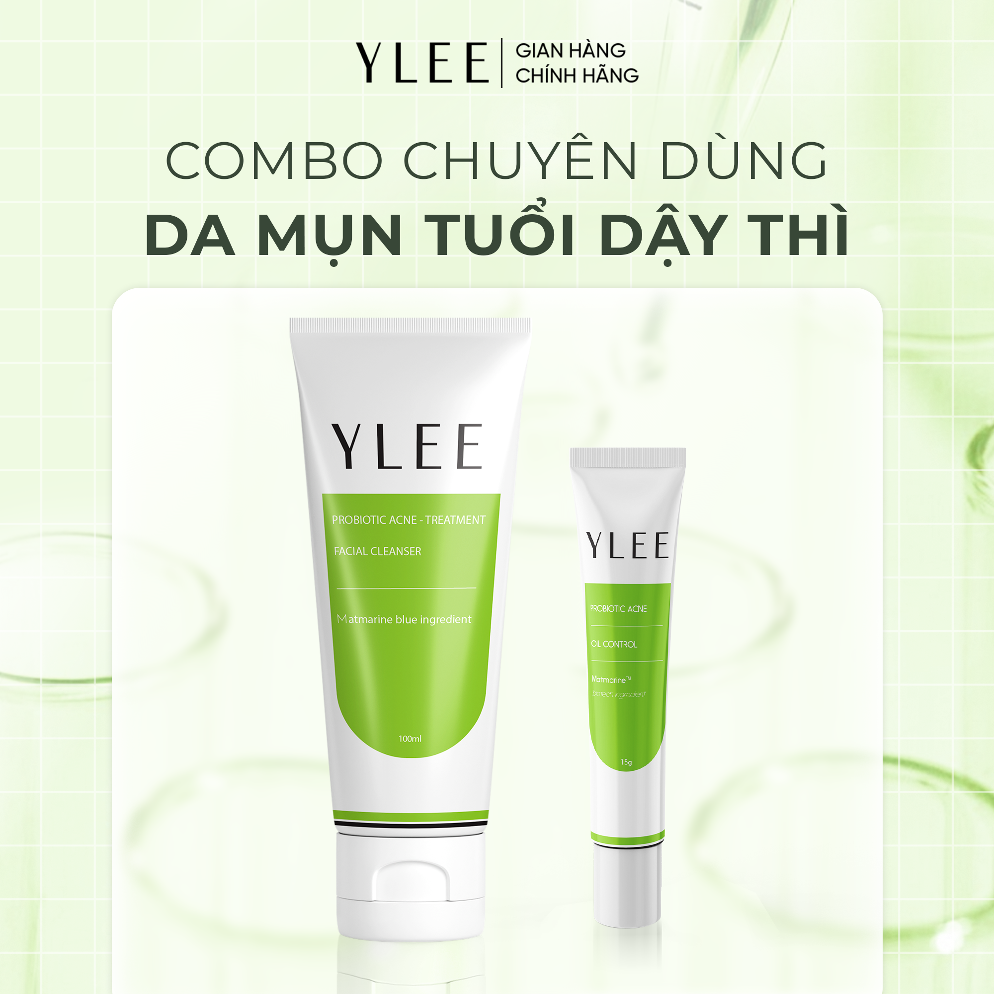 Combo Giảm mụn ngừa thâm toàn diện Sữa rửa mặt và Gel bôi mụn YLEE