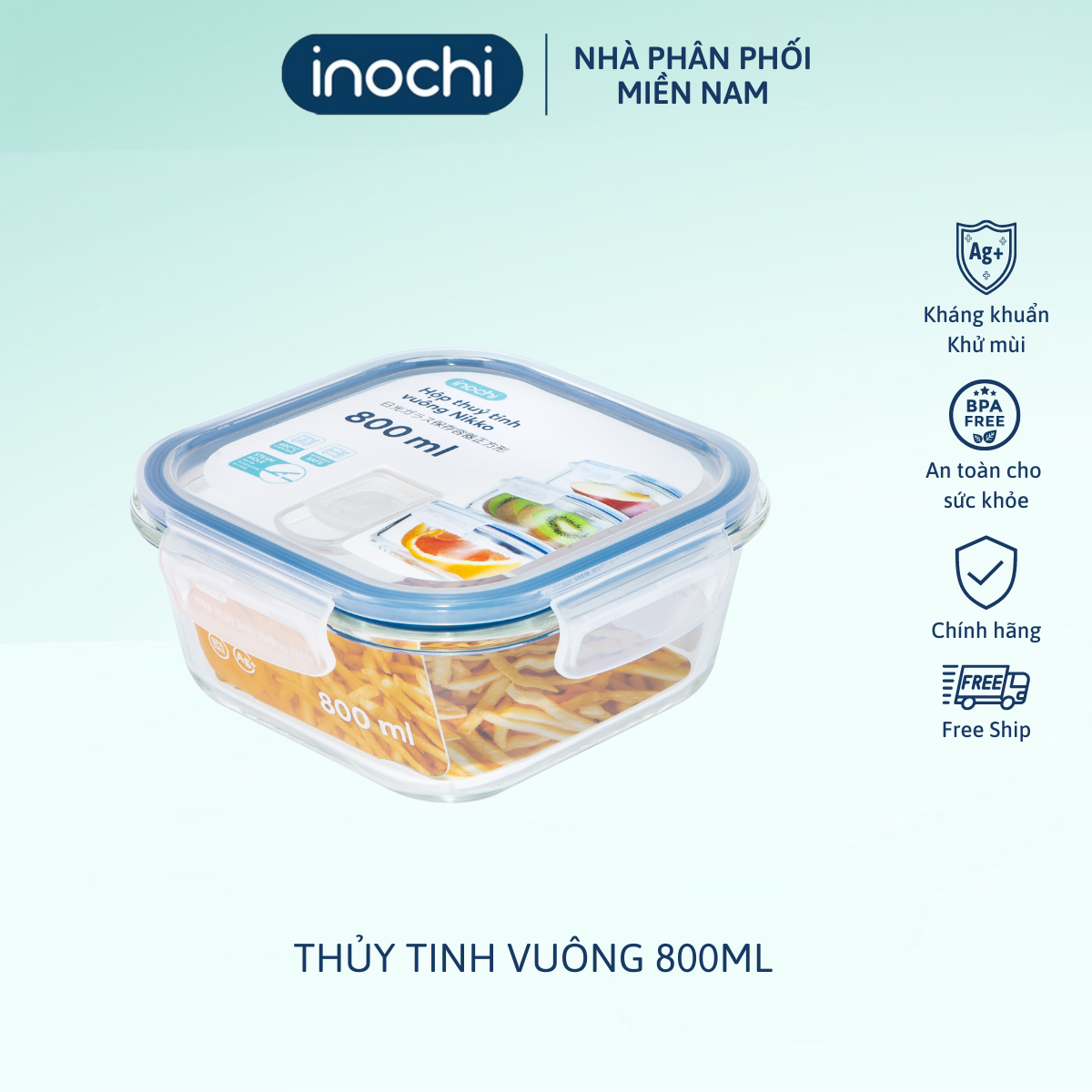 Hộp thuỷ tinh vuông Nikko 800 ml