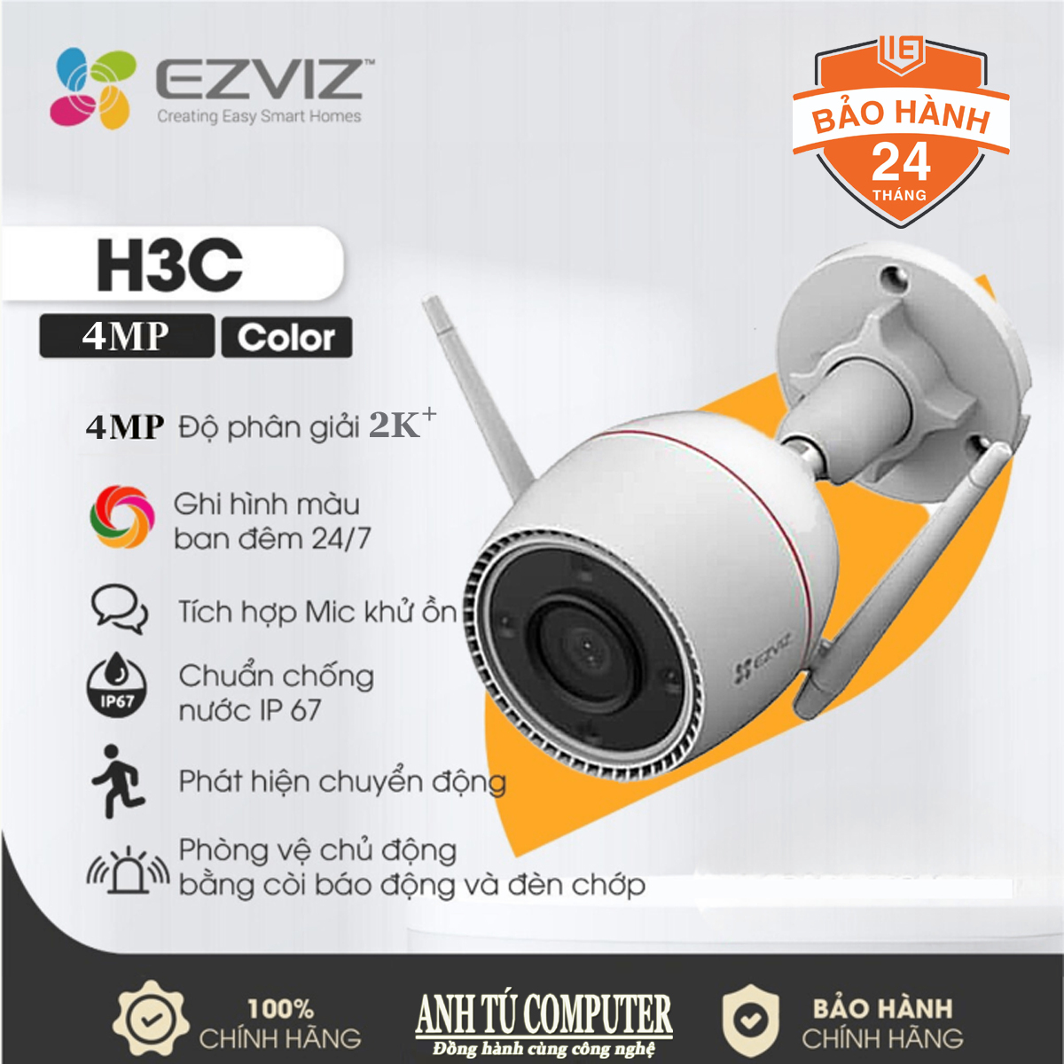 Camera WiFi Colorvu 4mp EZVIZ H3c 2K+