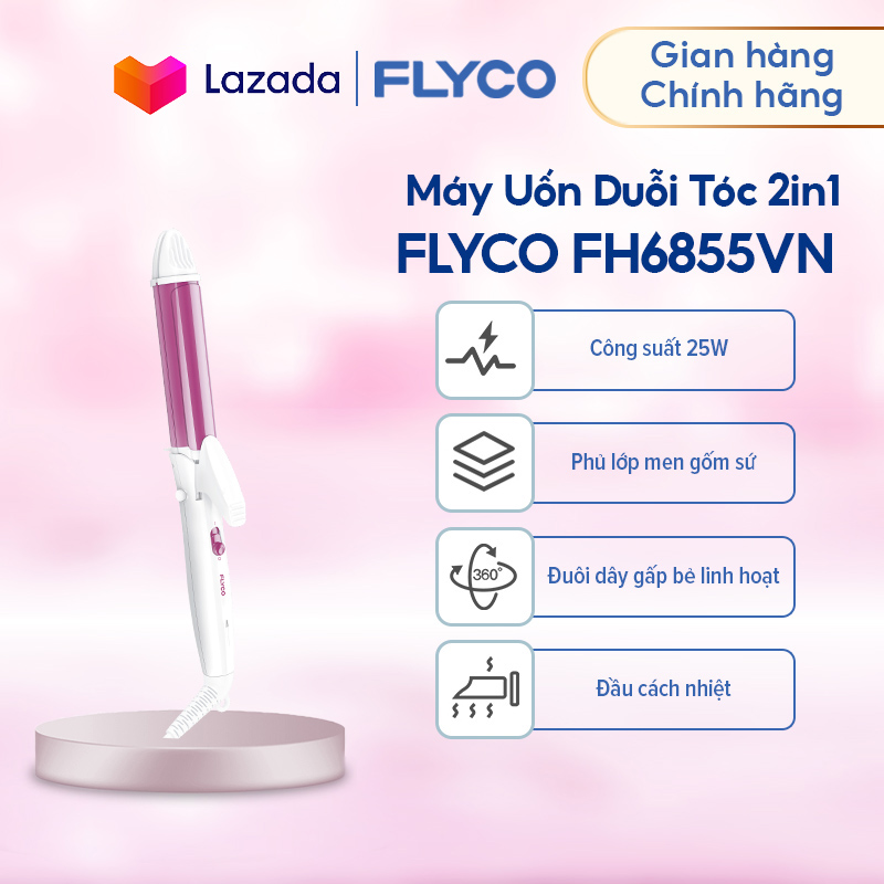 Máy Tạo Kiểu Tóc Uốn & Duỗi 2 trong 1 Flyco FH6855VN Phủ Sơn Gốm Sứ Bề Mặt Gia Nhiệt - Hàng Chính Hãng