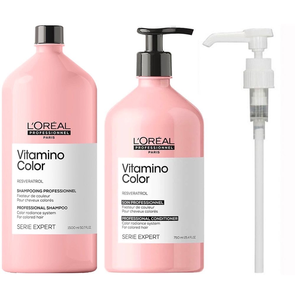 [Dành cho tóc nhuộm] Cặp dầu gội 1500ml, dầu xả Loreal Vitamino Color 750ml chăm sóc và giữ màu tóc nhuộm