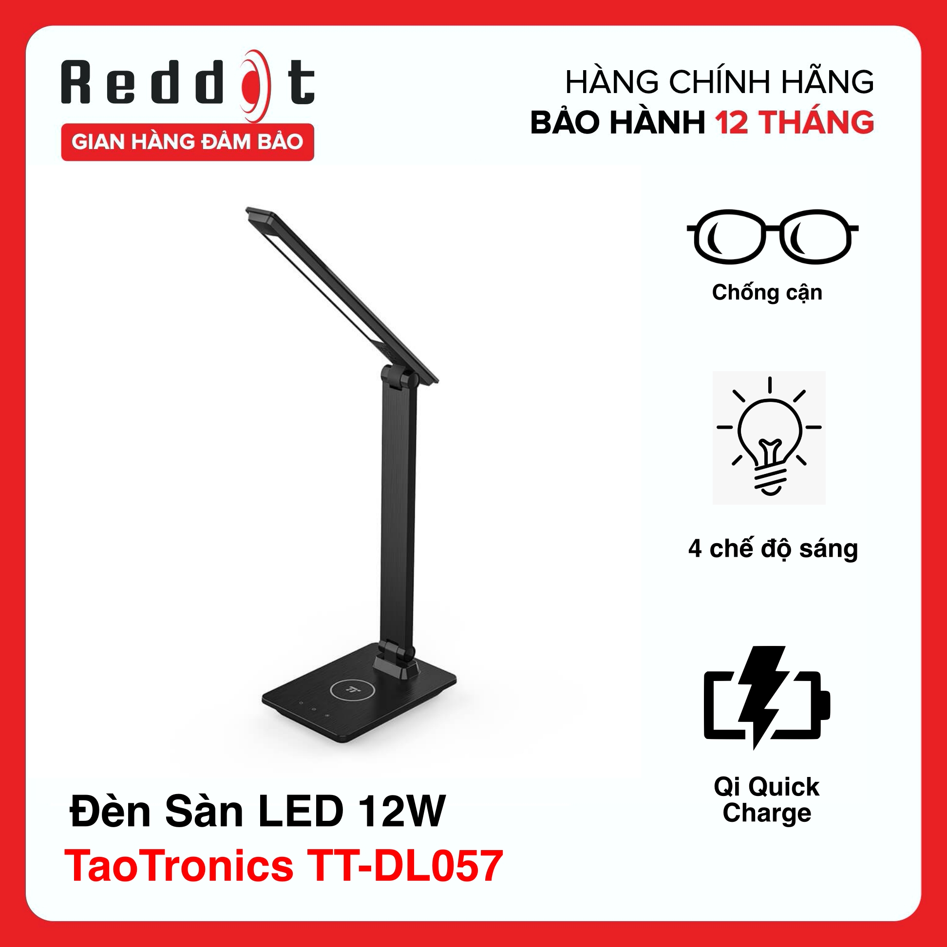 Đèn LED Bảo Vệ Mắt TaoTronics TT-DL057, 12W, 4 Chế Độ Sáng, Tích Hợp Sạc Không Dây Cho Điện Thoại, Tiết Kiệm Điện - Reddot  Mall