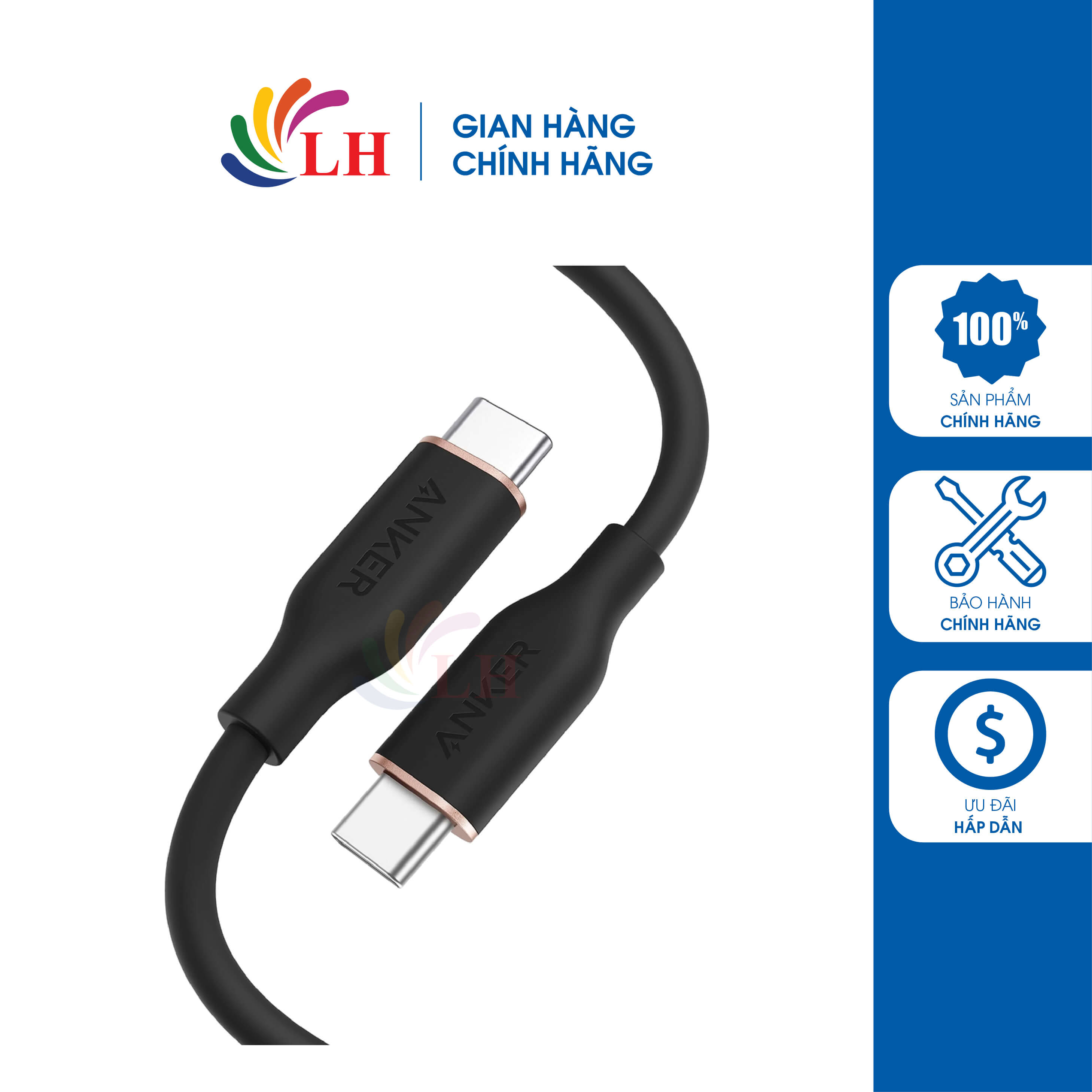 Cáp usb type-c to usb type-c anker powerline iii flow 100w 0.9m a8552/1.8m a8553 - hàng chính hãng - hỗ trợ sạc nhanh 100w, chất liệu bền bỉ