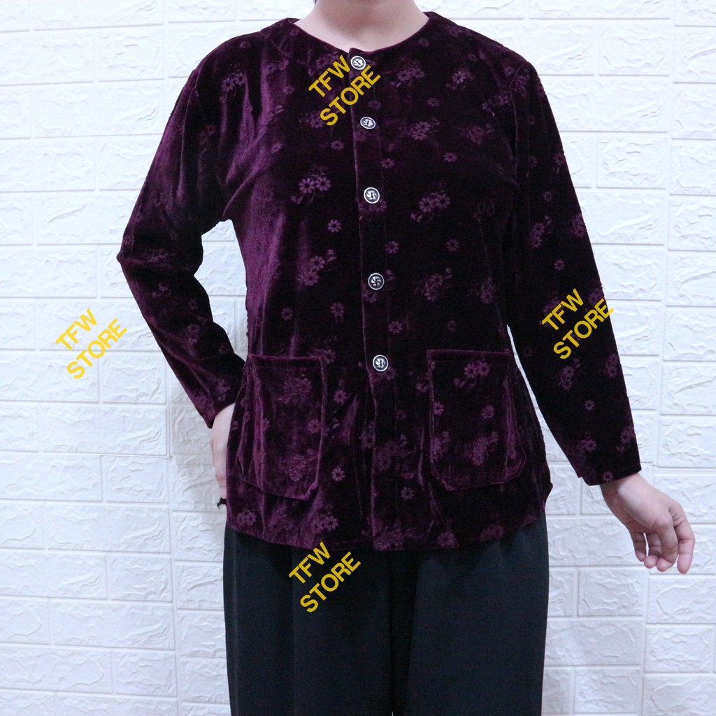 Áo Nhung hoa trung niên chất đẹp, áo bà ba nhung dài tay xẻ tà, cho bà cho mẹ - Hàng Việt Nam