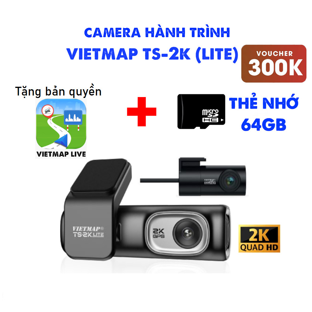 Camera Hành Trình VIETMAP TS-2K Lite Độ Phân Giải 2K Tích Hợp GPS Tặng Bản