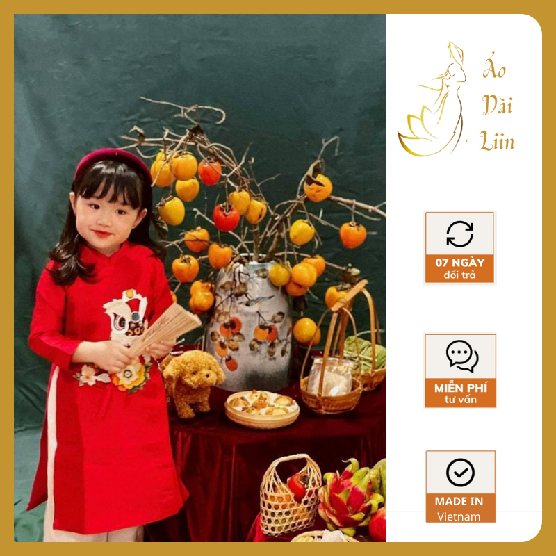 Áo Dài Tết Bé Gái [Liin] Áo Dài Cách Tân Thêu Lân Chất Liệu Vải Mềm Mịn Cao Cấp Màu Đỏ, Vàng, Be Cho Bé Từ 8 Đến 35kg