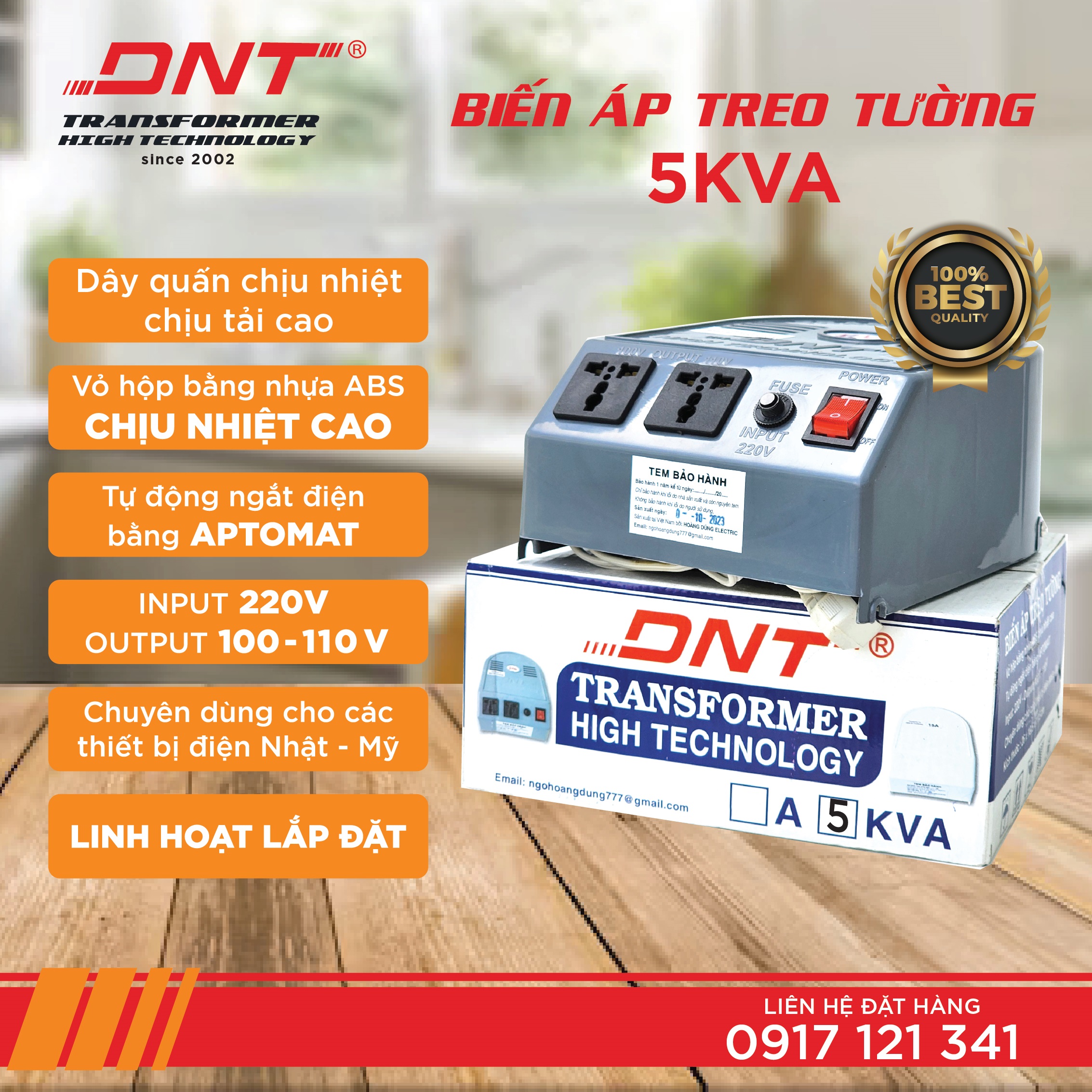 [HCM]Biến áp DNT 5kva vào 220v ra 100v treo tường