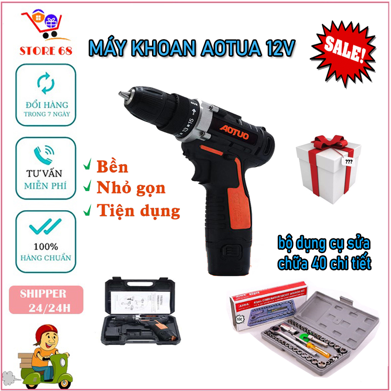 [SIÊU SALE] Máy Khoan, máy khoan cầm tay không dây AUTOU 12v có đảo chiều, máy khoan pin chính hãng giá rẻ thiết bền bỉ dễ sử dụng, máy khoan bê tông đa năng , bắt vít, gỗ bắn tôn, máy khoan pin kèm sạc và hộp nhựa, may khoan da nang