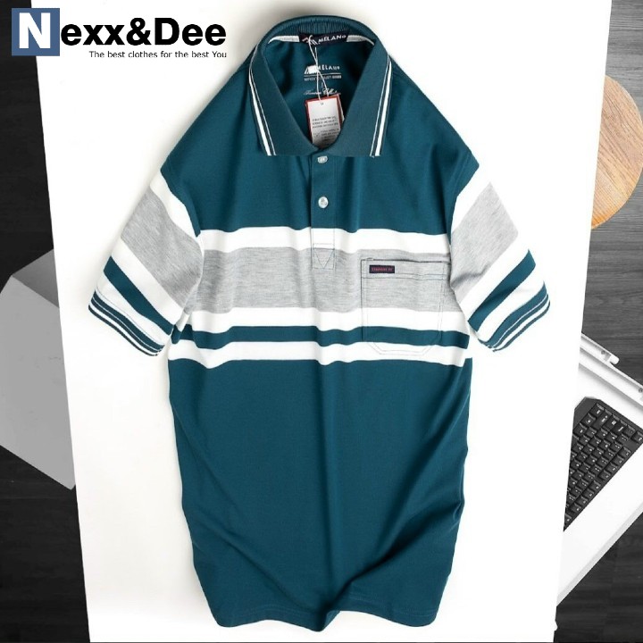 Áo thun polo nam SỌC NGANG trung niên có cổ vải cá sấu có túi thoáng mátNexx&Dee PL41