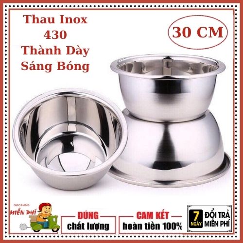 Thau inox 430 , thau rửa rau, củ quả bằng inox 430 thành dày đẹp 30cm. thau trộn salad.